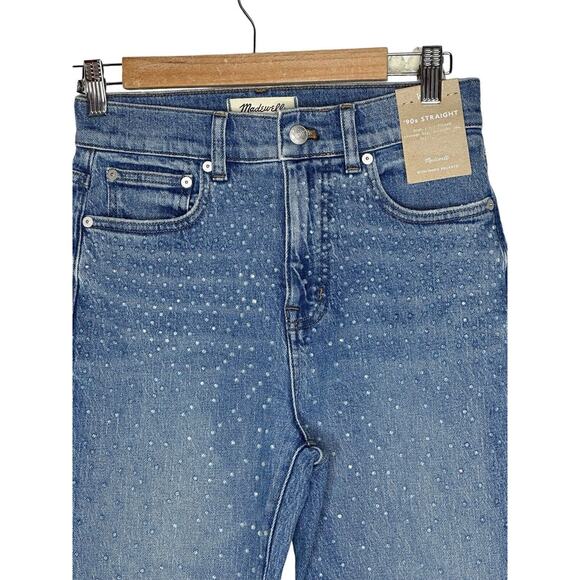 NWT Madewell The 90s Straight Jean 25 Shimmery Clear Rhinestones Enmore Wash - Picture 8 of 16